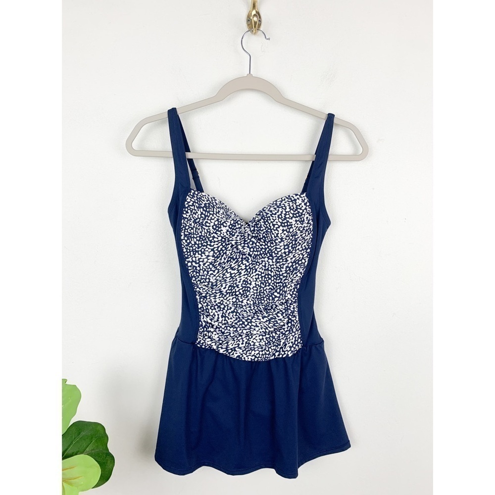 La Blanca Navy Blue Skirted Retro Pinup Style One Piece Sz 6